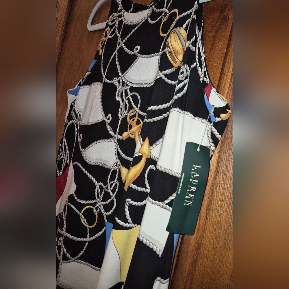NWT's Lauren Ralph Lauren Black Chain Print Mature Old Money Sleeveless Dress - Picture 2 of 4
